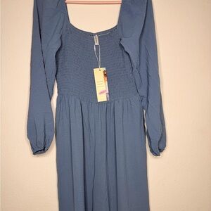 Elegant Blue Long Sleeve Dress
